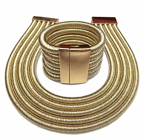 YJZQ Afrikanische Halskette Schmuck Sets Damen Armband und Bib Halskette Damen Agypten Halsketten Gold African Choker verstellbar Halsband für Frauen