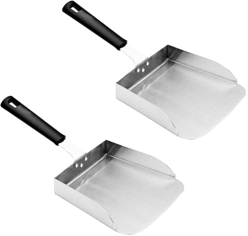Voittozege 2 Pack Large Griddle Scoop Stainless Steel Griddle Food Mover, BBQ Grill Food Shovel Scraper Essential Cooking Tool for Stir Fry and Flat Top Griddles Foods Mover