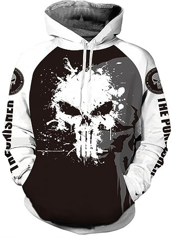 ILLUMAX Herren Kapuzenpullover Pun.ish-er, Loose Fit Hoodie Sweatshirt Pullover mit Kängurutasche, Bequemes Regular Kapuzensweatshirt für Workout Fitness-Black D||XXL