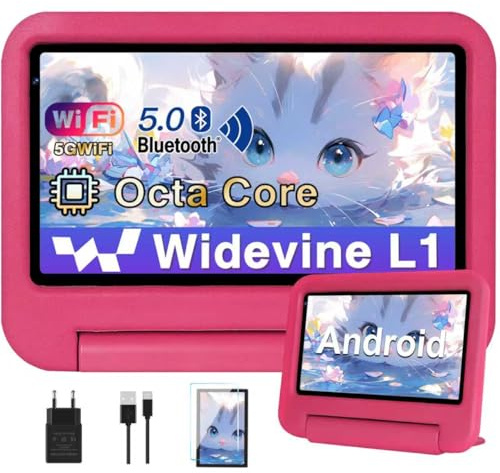SEBBE Tablette 7 Pouces Android, Quad Core 7Go RAM + 64Go ROM(TF 1 to), Tablette Éducative avec Certifié GMS, Contrôle Parental, WiFi, Bluetooth, Kids Tablettes avec Étui Anti-Chute - Rose
