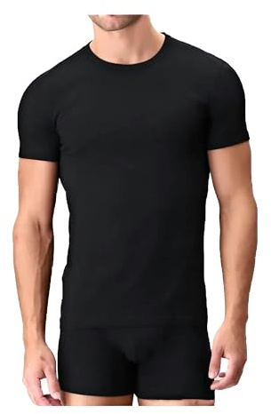LIABEL Maglietta Intima Uomo Felpata 3-6 Pezzi Girocollo Maglia Uomo in Caldo Cotone Pettinato, Maglia Intima Uomo Invernale 3868G (3 Pezzi Nero, M)