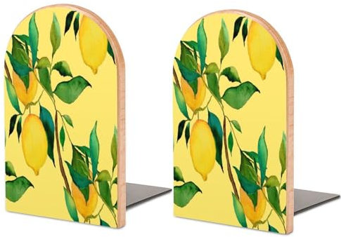 Quteprint Lot de 2 serre-livres en bois pour étagères, bureau, feuilles de citronnier, art décoratif pour bureau, maison, école, livres de films, taille M (12,7 x 7,6 x 9,9 cm)