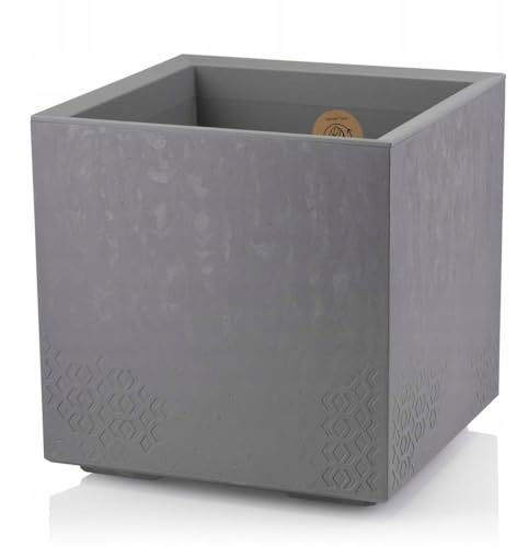 HowHomely Blumentopf Grau 40 x 39 x 39 cm Pflanzkübel Groß Außen - Pflanzkasten auf Rollen mit Abflussstopfen - Pflanzkübel Betonoptik für Garten und Terrasse