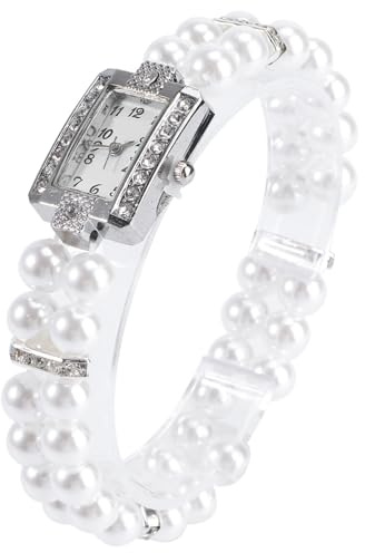 PACKOVE Digitale Uhren Perle Uhren Für Frauen Smartwatch Manschettenarmbänder Für Frauen Armbanduhr Betrachten Armreifen Für Damen Damenuhren Schmuck Fräulein Diamant Weiß