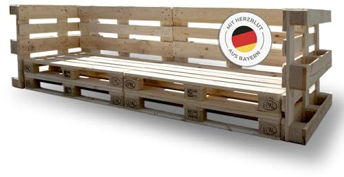 Palettencouch mit Armlehnen 8 Paletten je 120x80cm | Neue Holzpaletten EPAL | IPPC behandelt | Balkoncouch Bretter frei von Baumkanten & außen gefasst