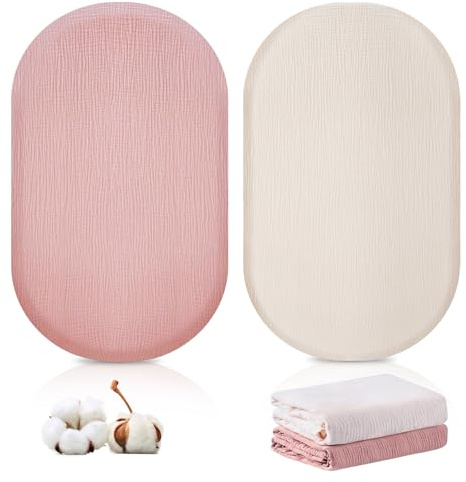 MEGYAD 2er Set Spannbettlaken Kinderwagen: 32 * 17cm, Creme/Sandrot, Reine Baumwolle, Mittel, Atmungsaktiv, Weich, Abnehmbar, Waschbar, Sauber, Hygienisch, Babybett, Beistellbett