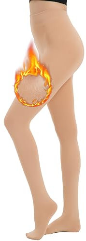 Hiltzo Collants Chauds pour Femmes Hiver Extensible épais Polaire Taille Haute Thermique Collant D'hiver, couleur chair,s-m