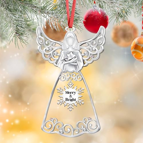 Weihnachtsengel 2025 für Weihnachtsbaumschmuck, Weihnachtsengel zum Aufhängen, Ornament für Feiertage, dekoratives jährliches Andenken, Geschenk (Metall, Silber)