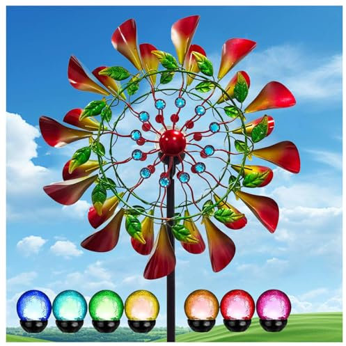 MeLtor Solar WindmüHle Garten XXL 210cm Groß WindmüHle Garten XXL DoppelflüGel-WindmüHle FüR Terrasse Und Garten
