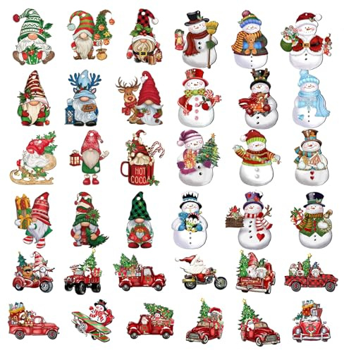 Rebanky 36 Stück Holz Weihnachtsdeko Anhänger Weihnachten Holzanhänger Figuren Holzanhänger Wichtel Figuren Weihnachten Anhänger Weihnachtsdeko Holz mit Schnur für Wohnzimmer Weihnachtsbaum, Fenster