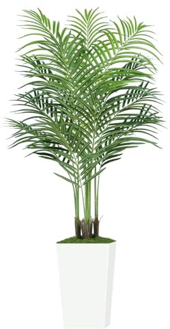 Keeplush 5ft Artificial Palm Tree with White Planter-Tall Artificial Indoor Plants, Fake Tropical Palm Tree with 13 Trunks, Faux Silk Plants for Home Office Living Room Bedroom Modern Decor