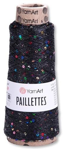 Frida's Wollhaus YarnArt 50 g Paillettes Effektgarn metallic Stricken Häkeln Wolle Garn 10 Farben (8010 | Schwarz)