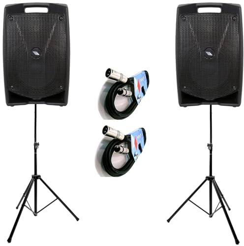PROEL Kit 2 Karaoke Famiglia - 2 Diffusori Attivi V8PLUS 400W, 2 Stativi Fre180KitV2, 2 Cavi audio BULK250LU10, Nero