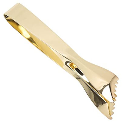 Pinzas de hielo de acero inoxidable grueso de grado alimenticio, pinzas de cocina para el hogar, cocina, café, bar, fiesta de té (chapado en oro)