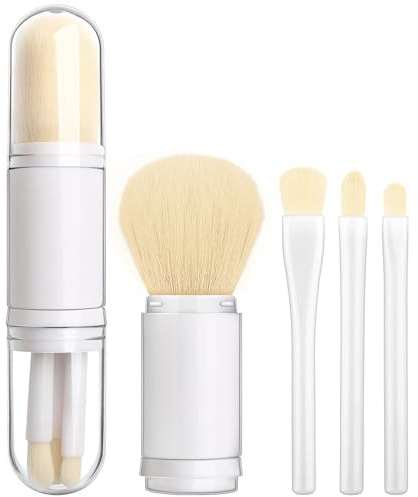 SruidyLady Make-up Pinsel Set Tragbar, 4 in 1 Einziehbare Schmink Pinselsets, Reise Kosmetik Pinsel, für Gesicht Puder, Rouge, Lidschatten, Lippen, Mini Kosmetikpinsel Klein Makeup brushes set (White)