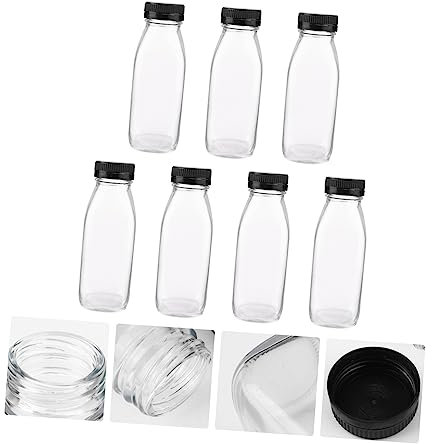 COLLBATH 8stücke Glas Getränkebehälter Mit Deckel Transparent Für Milch Saft Und Andere Flüssigkeiten Langlebiges Glas Einfache Handwäsche Oder Spülmaschinengängigkeit