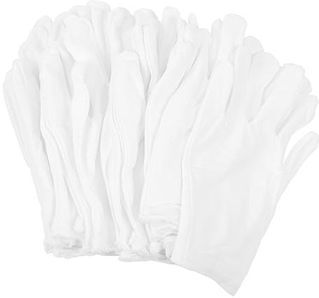 LALADEFIEE 12pairs Washable Cotton Gloves Elastic Watch Checking Gloves for Hand Protection White Long for Girls Halloween