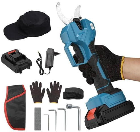 Akku-Astschere, 50 mm Elektrische Professionelle Baumschere, Akku Gartenschere mit 2 Akku 7500mAh, Bürstenloser Motor, LCD Anzeige, für Gartenarbeit und Beschneidung (7500mAh Akku*1)