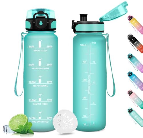 Borraccia 500ml, Bottiglia con Filtro, Bottiglia a Prova di Perdite, Borraccia Bambini, Borraccia Sportiva con Indicatore del Tempo Motivazionale, Borracce per Bambini, Palestra, Campeggio, Gym