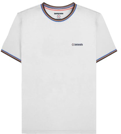Lambretta Camiseta de rayas para hombre, Blanco / Azul Marino, M