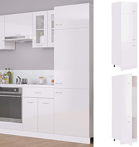 WKIEQACO Armadietti e stoccaggio,Mobili da cucina,Armadio Frigorifero Bianco Lucido 60x57x207 cm Legno Ingegnerizzato