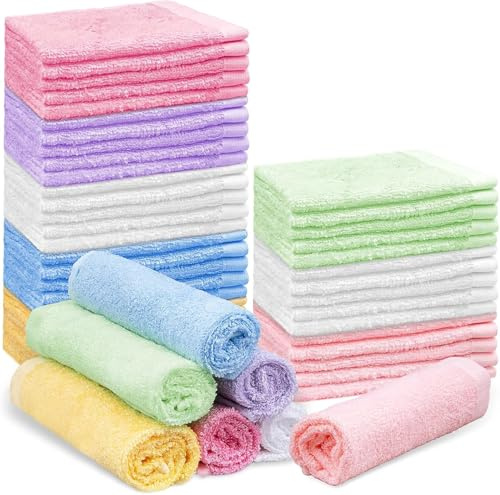 MSYU 40 Pcs Wash Cloth Bulk, 10 x 10 Inch Cotton Bath Hand Face Washcloths Soft Quick Drying Towel for Women Bathroom Washing Body Viscose Fiber Multipurpose Fingertip Rags (Multicolor)