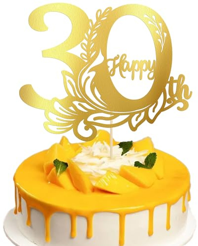 Gyufise 1Pcs Happy 30th Birthday Cake Topper 30 Cake Topper Cheers to 30 Cake Decoration for 30th Birthday Anniversary Party Decoration Supplies Gold