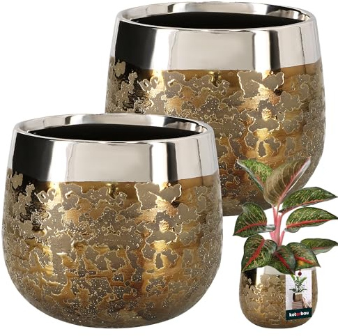 KOTARBAU® Keramisk blomkruka rund spegeleffekt ⌀ 12,5 cm höjd 13 cm 2 st. ytterkruka blomkruka stor glamour blommor krukor växtkruka stor inomhus