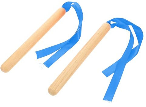 Kisangel Holz Rhythmusstäbe mit Blauen Ribbons Percussion Sticks für Musikalische Spielzeuge Sichere und Leichte Klanghölzer für Frühe Musikförderung