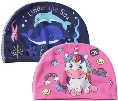Gorro de baño infantil (2 piezas), gorro de baño para niños pequeños, niños y niñas, de 4 a 10 años, estilo 1