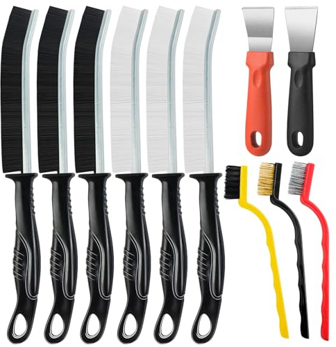 Crevice Cleaning Brush set, 11pcs Long Handle Multifunctional Thin Scrubbing brush, Cleaning Tools for Groove Gap Tile Bathroom home Kitchen and Window Groove-B+W