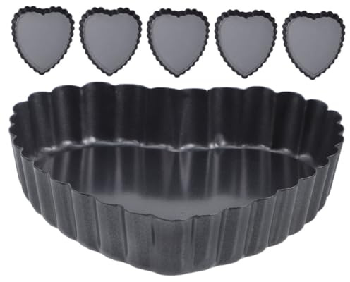 CLISPEED 6pezzi Teglie Per Dolci Forma Di Cuore in Acciaio Al Carbonio Di Mini Teglie Per Crostate Con Ondulato Fondo Rimovibile Per Facile Rilascio Per Dolci e Occasioni Speciali