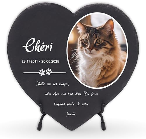 LAUBLUST Plaque funéraire personnalisée avec nom et Photo comme décoration funéraire pour Chien et Chat - Pattes, Trois Tailles | Plaque en Ardoise gravée comme Pierre tombale pour Animaux