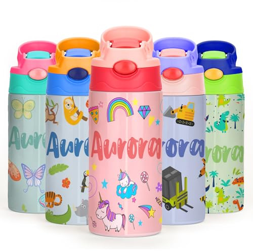 Borraccia Termica Bambini Personalizzata - Borraccia Personalizzata con Nome e Un’icona - Senza BPA Borraccia Termica Personalizzabile a Prova di perdite Ideale per Scuola, Sport, Fuori Casa - 350 ml