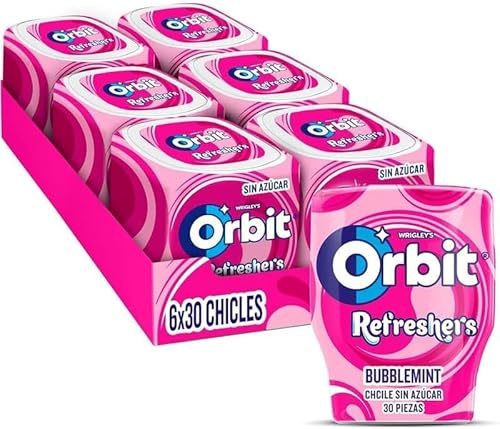 Orbit Refreshers, goma de mascar Bubblemint sin azúcar, paquete de 6 latas x 30 unidades
