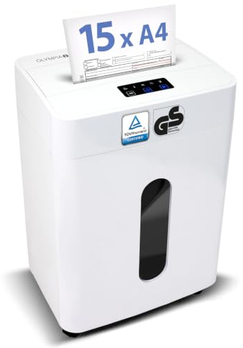 Olympia CC 2515 S Aktenvernichter | Papierschredder Aktenvernichter & Paper Shredder für Dokumente, CDs, DVDs & Kreditkarten | Aktenschredder P4 Partikelschnitt | 15 Blatt | 25L Papier Schredder Gerät