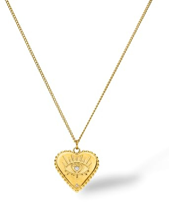 Purelei Herz Kette mit Auge – Edelstahl 18K vergoldet/rosévergoldet/silber – Zirkonia Schmuckstein – Verstellbar 50–55 cm – Damen Halskette mit Herzanhänger (Gold)