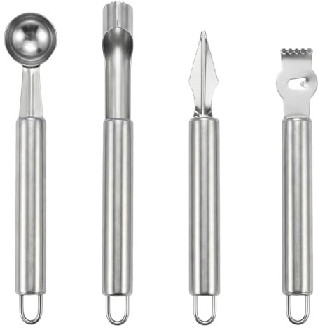 YIPFEN Set 4 en 1 Cuillère Parisienne à Melon Vide Pomme Denoyauteur Couteau Sculpteur Fruits Ustensile de Cuisine en Acier Inoxydable pour Faire des Billes