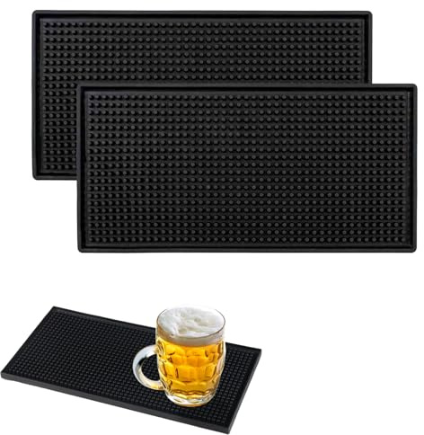 HRMGJH Zwei 30x15cm Barmatten,Gummi Abtropfmatte Schmal,Gummimatte,Kaffeestampfermatten,Schnelltrocknend Gummimatten,Bar Matte Geeignet FüR Bars,KüChen,CaféS,Restauranttheken (Schwarz).