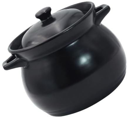 Healifty Olla de Barro Negra Resistente al Calor de 1.1 L Tapa, Cazuela Multiusos para Cocinar Arroz Pollo y Guisos, Adecuado para Cocina en Casa y Estofados Caseros