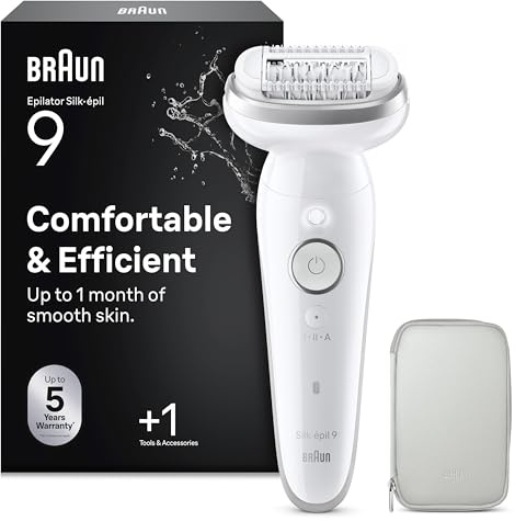 Braun Silk·épil 9, Epilierer Mit Beweglichem Kopf zur Verbesserung der Haarentfernung, Nass und Trocken Haarentfernung, Glattleder Für Lang, 9-000, Silber