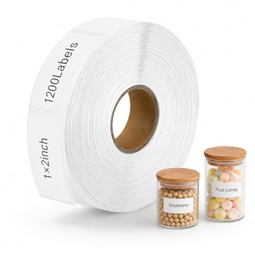 Wosyoodo 1200 Stück Etiketten Selbstklebende, Wasserdicht & Ölbeständig | Entfernbar mit Perforationslinie, Gefrieretiketten zum Beschriften für Vorratsdosen, Gewürzgläser, Küche Marmelade(25 x 50 mm