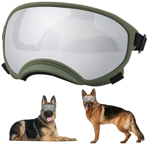 Große Hundebrille, UV-Schutz, Sonnenbrille mit verstellbarem Riemen, Winddichte Haustierbrille für mittelgroße und große Hunde, Schutzbrille für Hunde