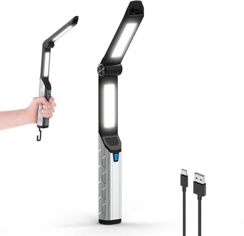Smiling Shark Werkstattlampe, LED Arbeitsleuchte Wiederaufladbar Faltbar mit Haken und Magnethalter 4 Leuchtmodi Weißes & Rotes Licht Werkstatt-Lampe für Männer Auto Reparatur Garage Werkstatt Camping