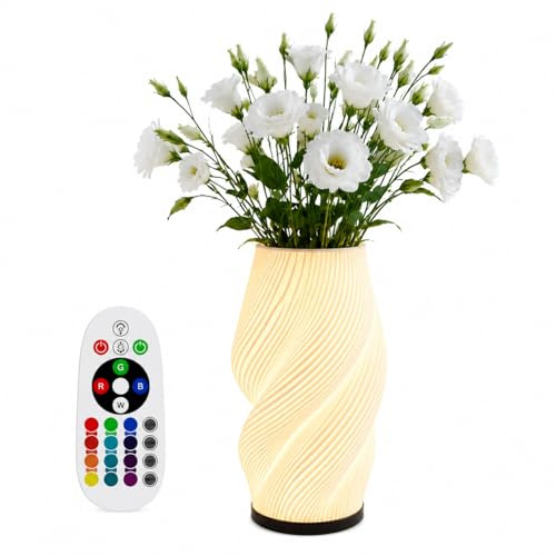 Lámpara Decorativa LED RGB con Jarrón para Flores Naturales y Artificiales, Florero Moderno con Luz Ambiental y Mando a Distancia, Centro de Mesa para Salón y Dormitorio (SZ_0063 / 12448)