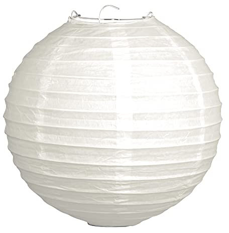 Rayher 87485102 lanterna di carta rotonda diametro 40cm con ferretti di supporto 1 pz per decorazione matrimoni, feste, ceremonie uso semplice colore bianco
