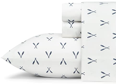 Eddie Bauer - Full Sheets, Cotton Percale Bedding Set, Crisp & Cool Home Decor (Eddies Oar Blue, Full)
