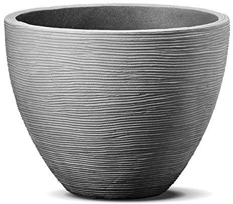 Blumenkübel im Rillen Design - 39,5 x 31 cm - Kunststoff Pflanzkübel Blumentopf rund für Innen und Außen (Grau)