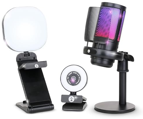 Live Video Streaming Kit, inkluderar 1080p 30 fps webbkamera och USB RGB-mikrofon, justerbart LED-ljus för Twitch, YouTube, Podcast och WFH. För PC och bärbar dator (ingen konsol)