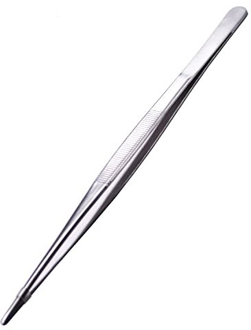 HINMAY Long Food Tong 10-inches Straight Tweezers Tongs with Precision Serrated Tips - Premium Stainless Steel Tweezers for BBQ Grilling Cooking Roasting and Serving